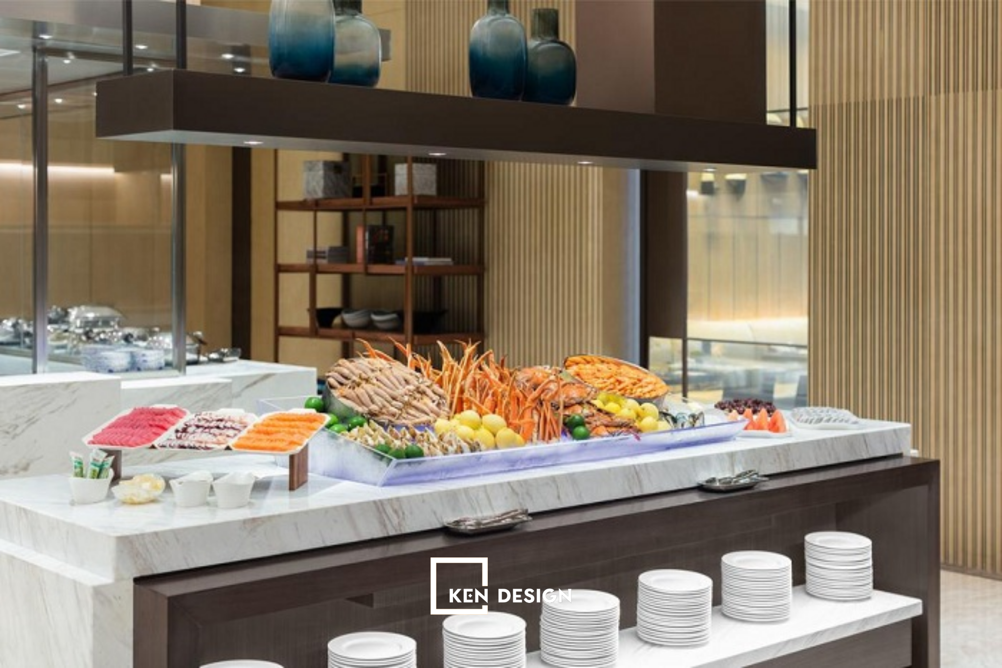 thiết kế quầy buffet bằng gỗ tại nhà hàng