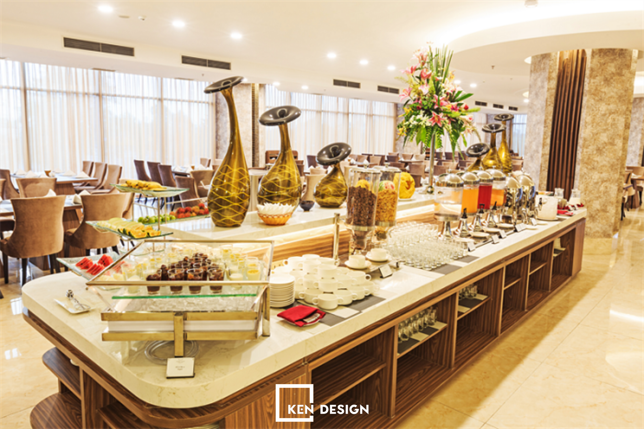 thiết kế quầy buffet bằng gỗ tại nhà hàng