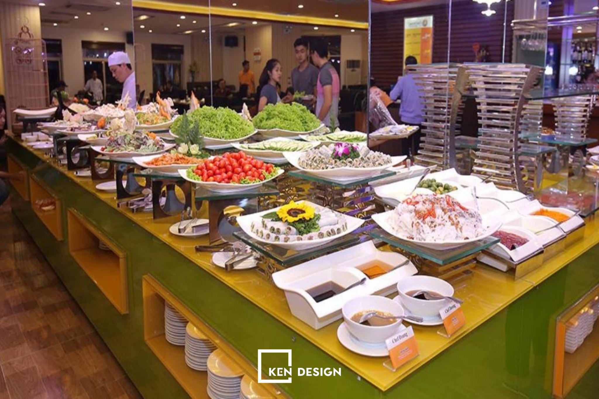 thiết kế quầy buffet bằng gỗ tại nhà hàng