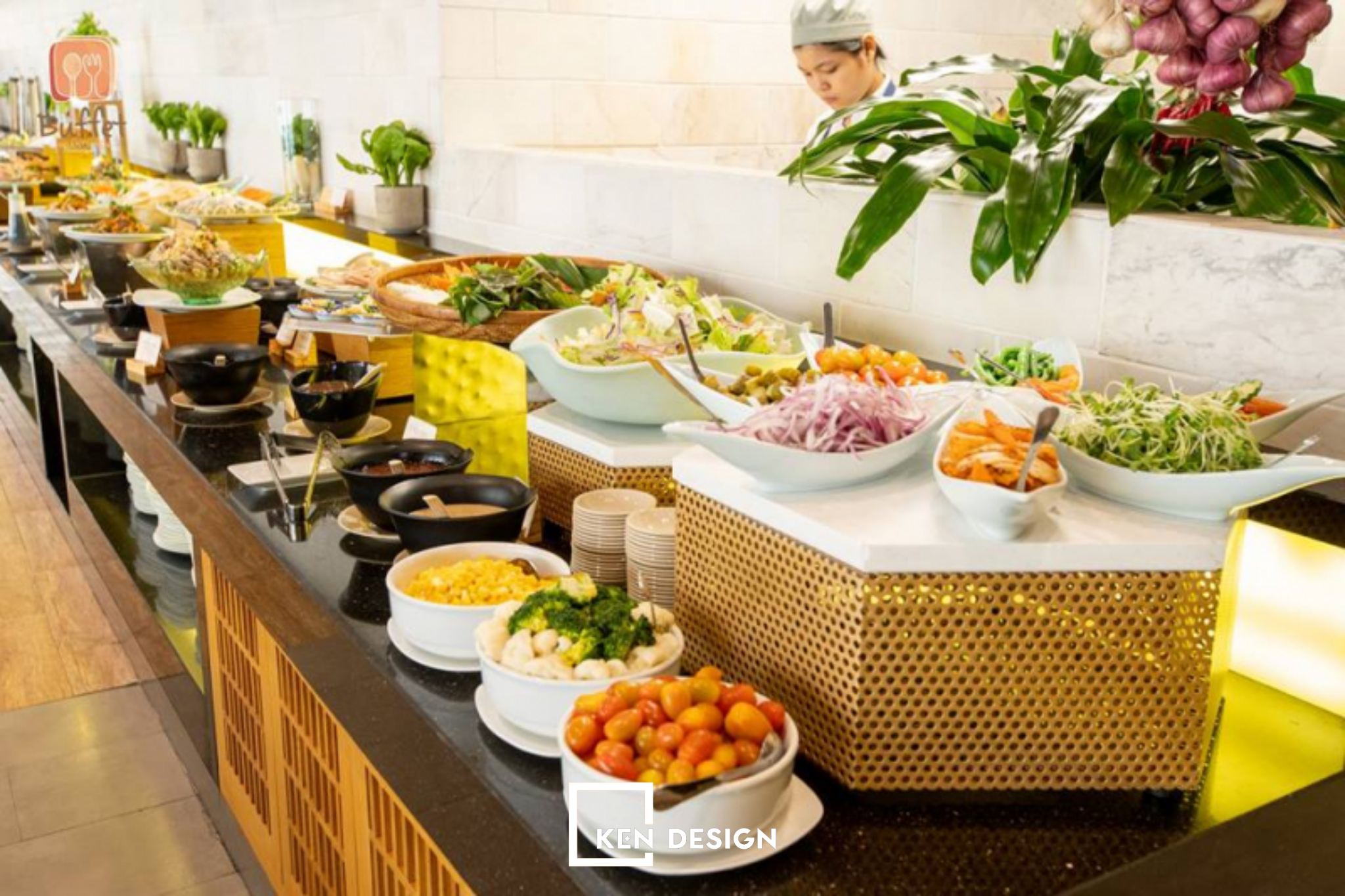 thiết kế quầy buffet bằng gỗ tại nhà hàng