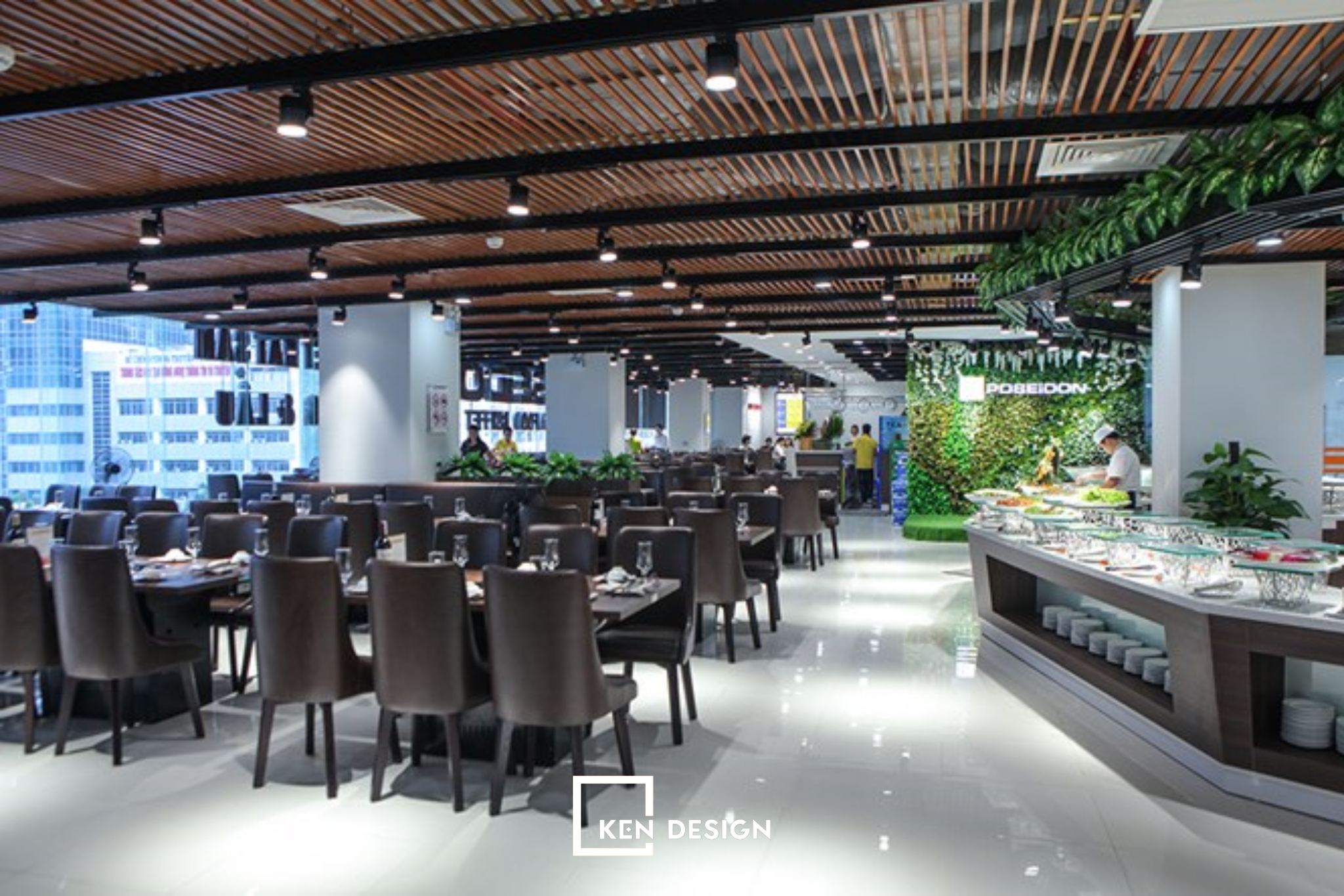 thiết kế quầy buffet bằng gỗ tại nhà hàng