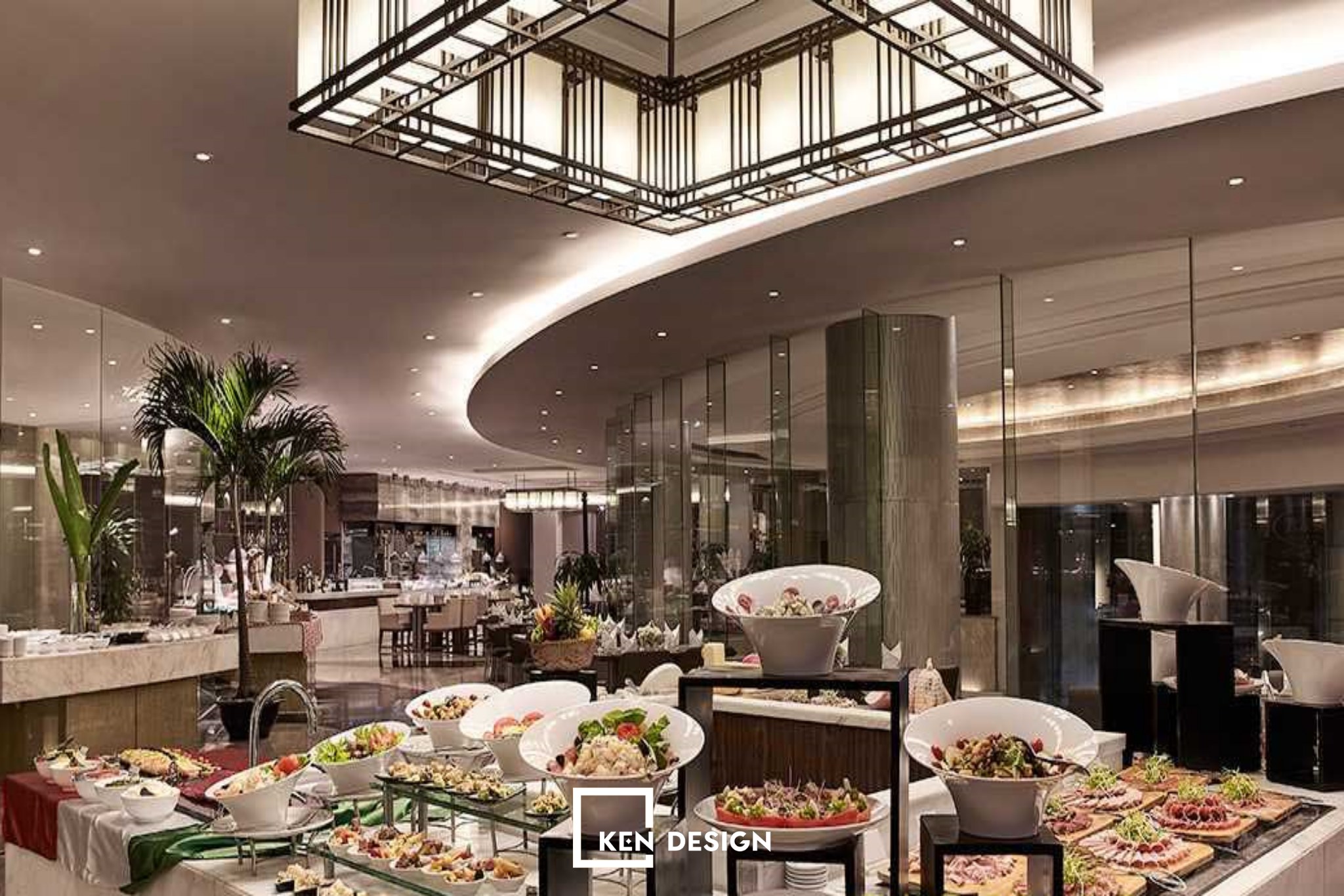 thiết kế quầy buffet bằng gỗ tại nhà hàng