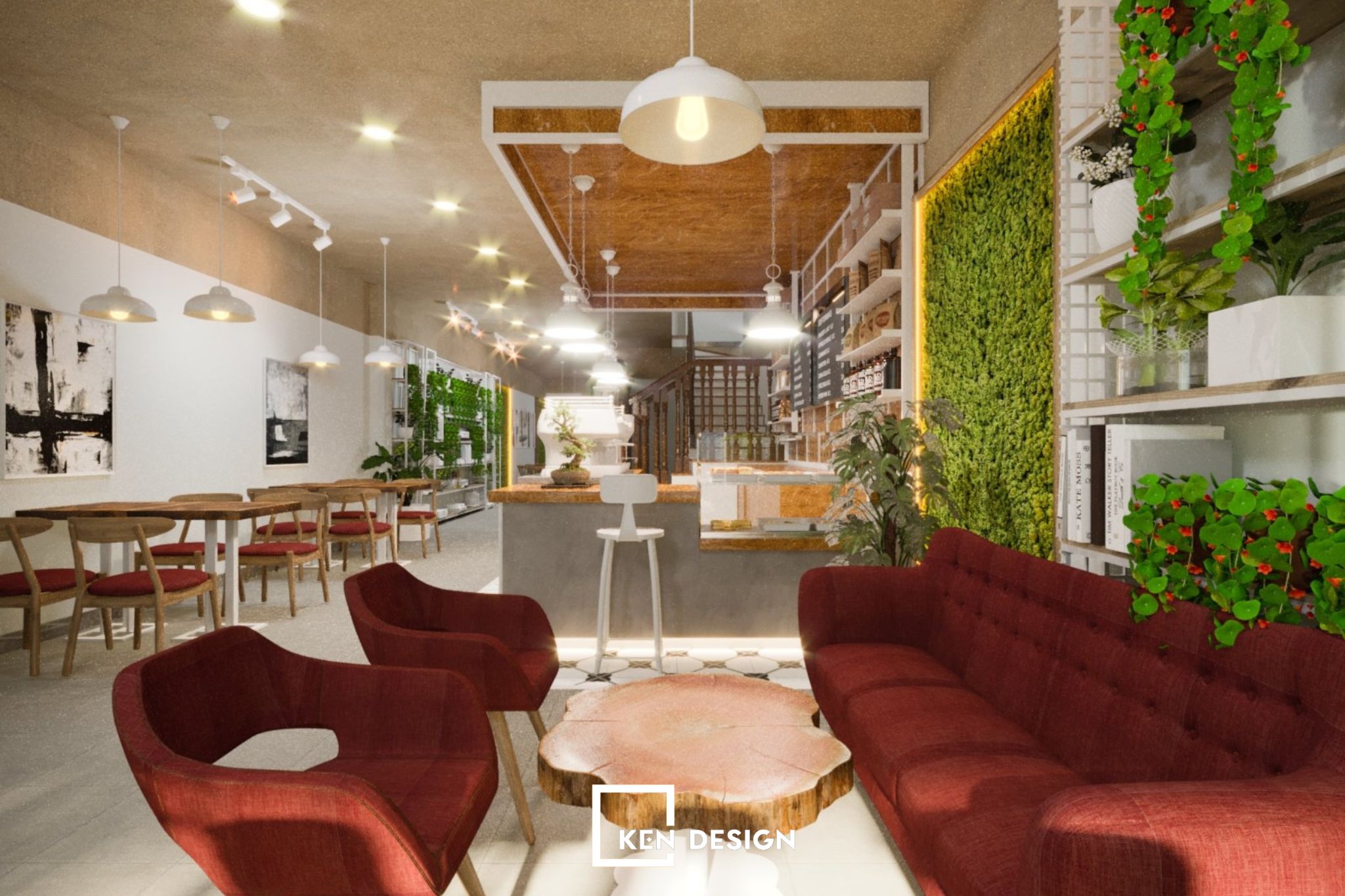 thiết kế quán cafe ban mai